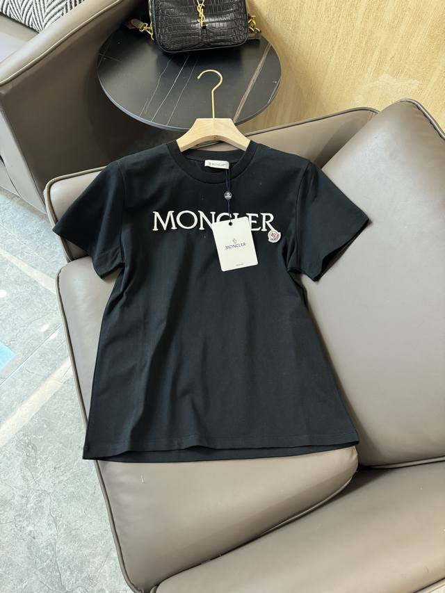 Qg24011#爆款t恤 Moncler 顶级复制 1:1 定制版 刺绣字母 短袖t恤 黑色 蓝色 黄色 粉色 白色 杏色 绿色 Sml