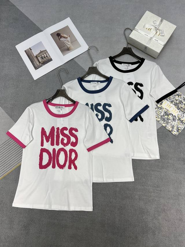 高品质Dior2025春夏miss字母印花T恤 黑色蓝色粉色SML