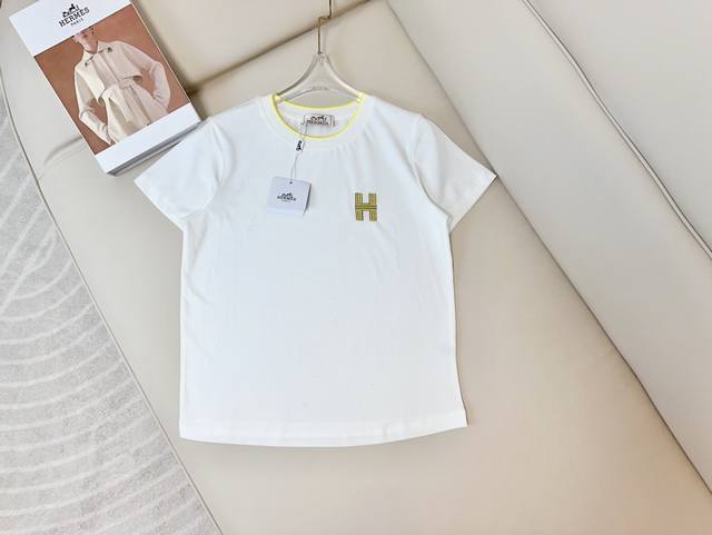 Herm**新款新型刺绣h徽标logot-Shirt 定制纯棉面料 质感好 亲肤透气 采用新型高密度刺绣logo制作 精致完美 大气上档次哦 小版型 最高品质